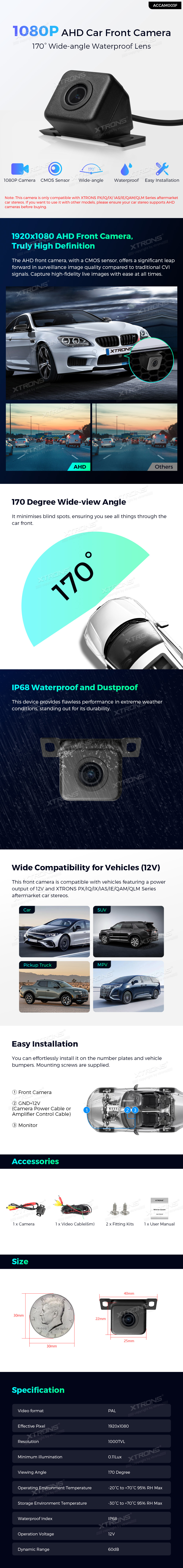 AHD car universal fron view camera esikaamera etukamera