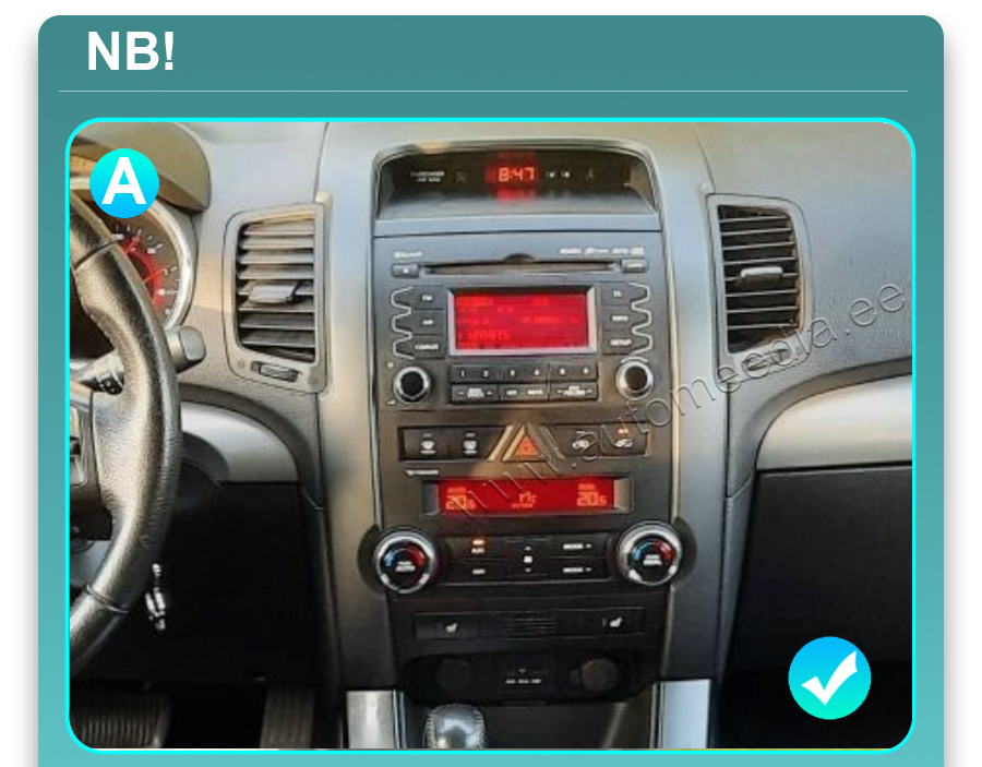 Kia Sorento 2 XM 2009 - 2012  Automedia 9541 raadio sobivus autole