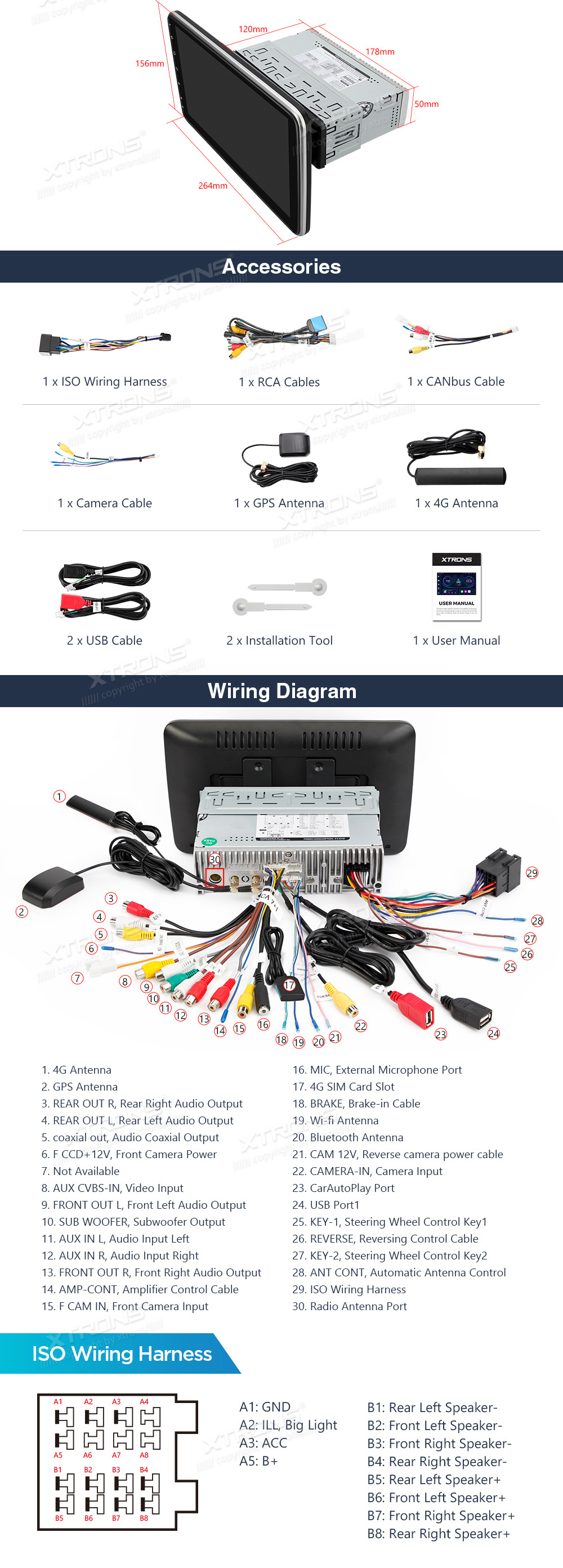 XTRONS DIE123L XTRONS DIE123L Wiring Diagram and size