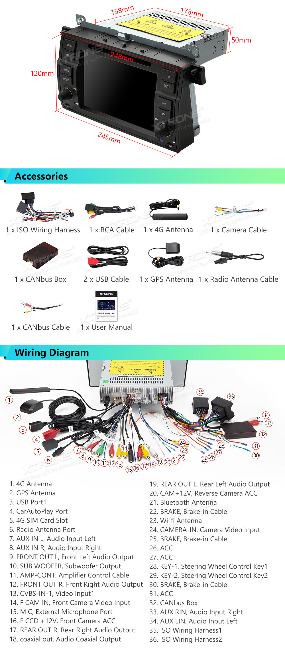 XTRONS IA7246BS XTRONS IA7246BS Wiring Diagram and size