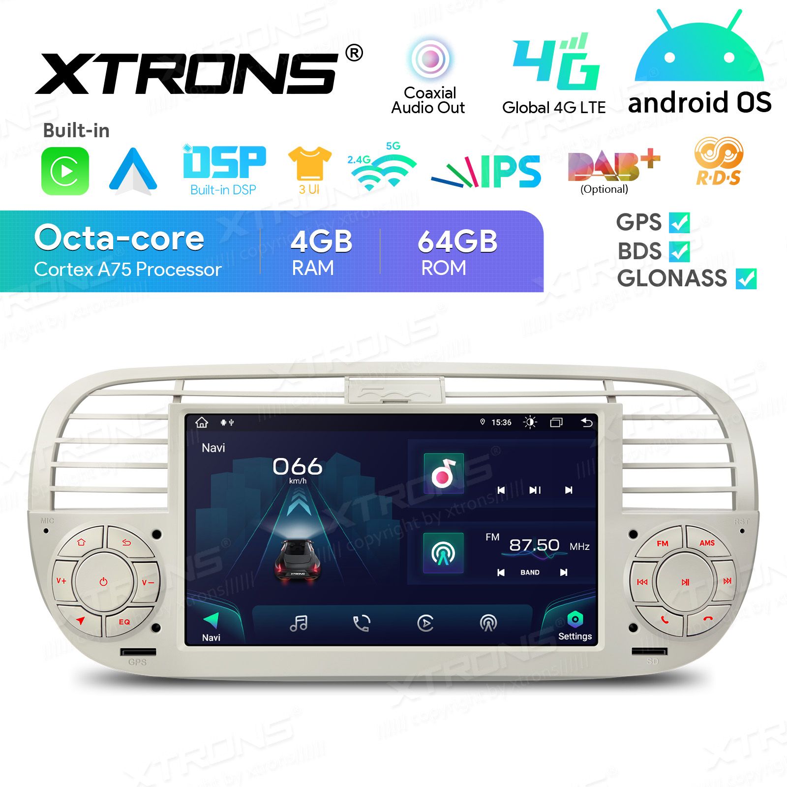 Fiat 500 (2007-2015) Android 13  | GPS car radio and multimedia system