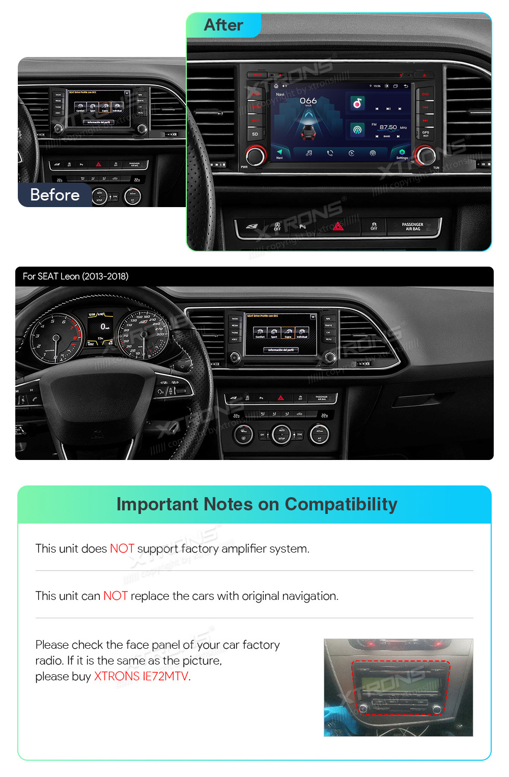 XTRONS IA72LESS XTRONS IA72LESS  pielāgota multivides radio piemērotība automašīnai