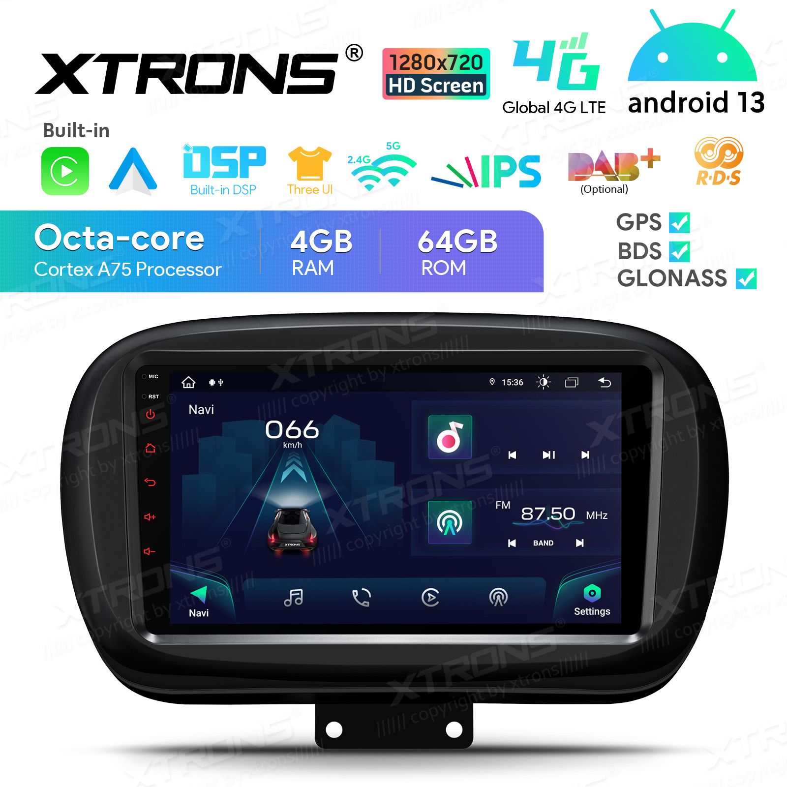 Fiat 500 (2016-2021) Android 13  | GPS car radio and multimedia system