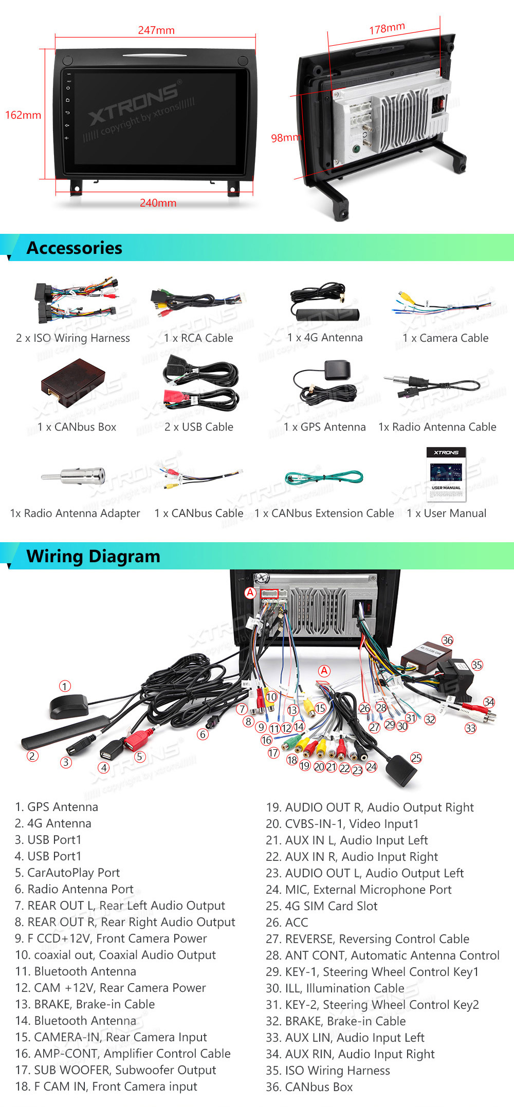 XTRONS IAP92M350S XTRONS IAP92M350S Wiring Diagram and size