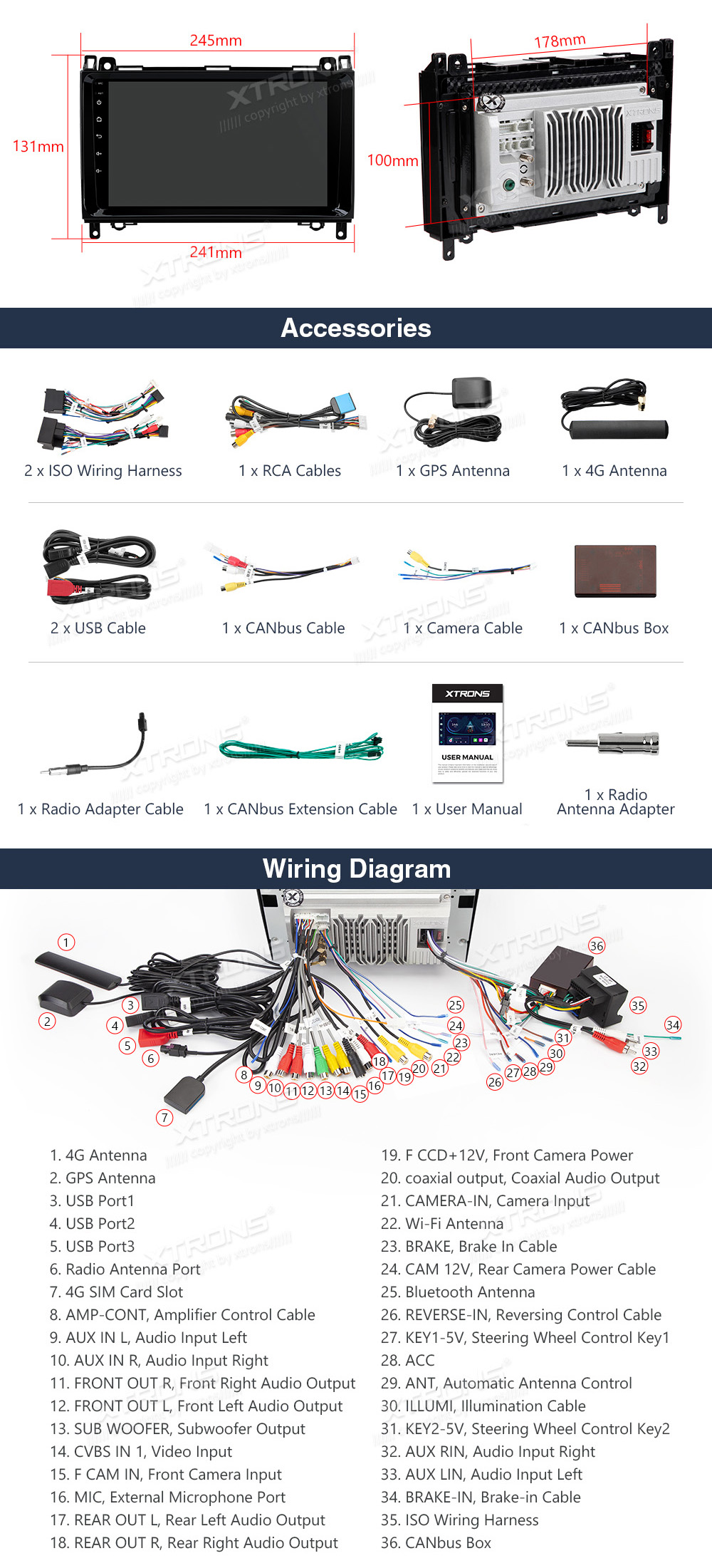 XTRONS IEP92M245 XTRONS IEP92M245 Wiring Diagram and size