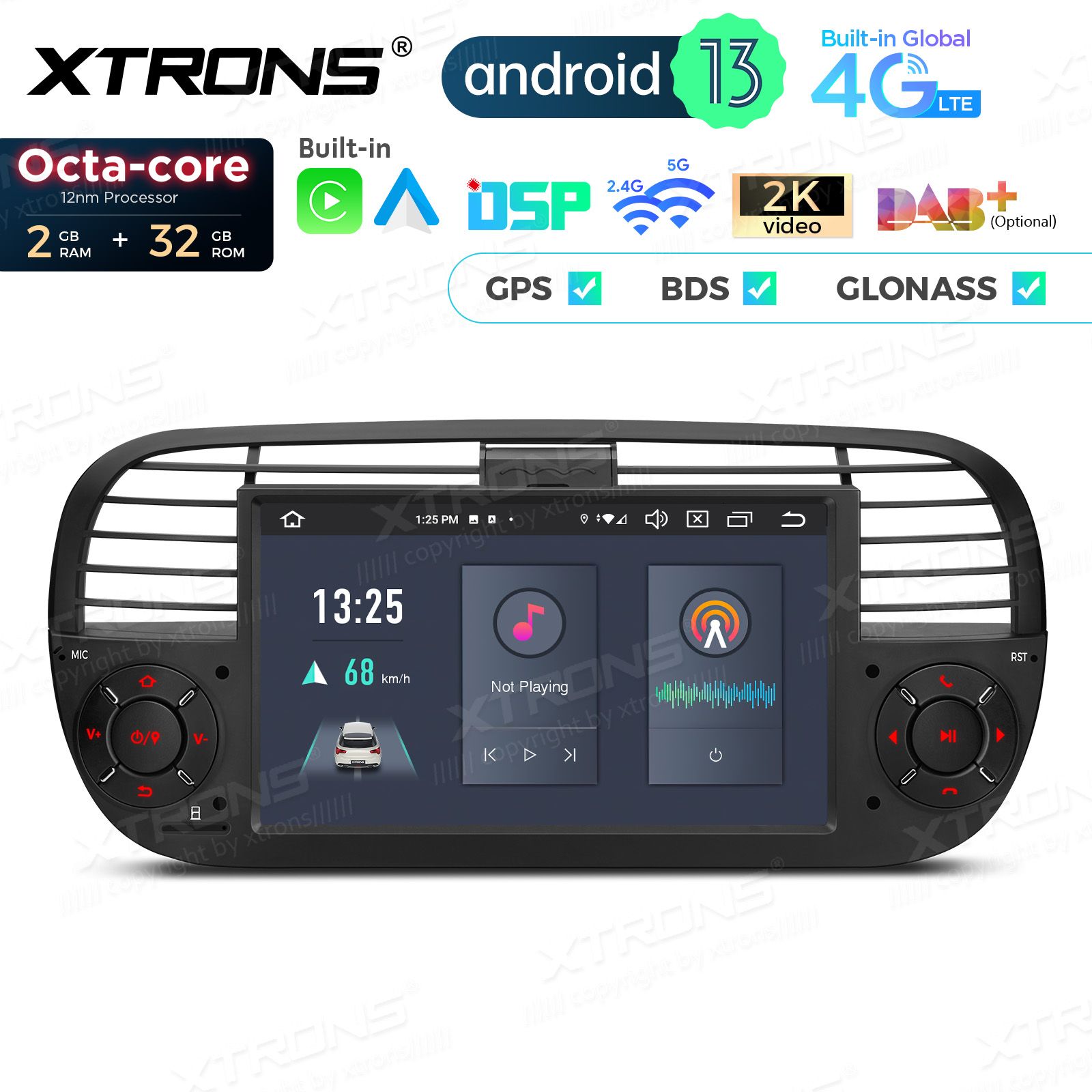 Fiat 500 (2007-2015) Android 12  | GPS car radio and multimedia system