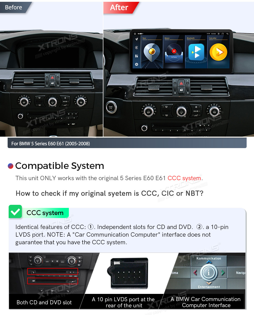 BMW 5.ser | E60 | E61 | iDrive CCC (2005-2008)  custom fit multimedia radio suitability for the car