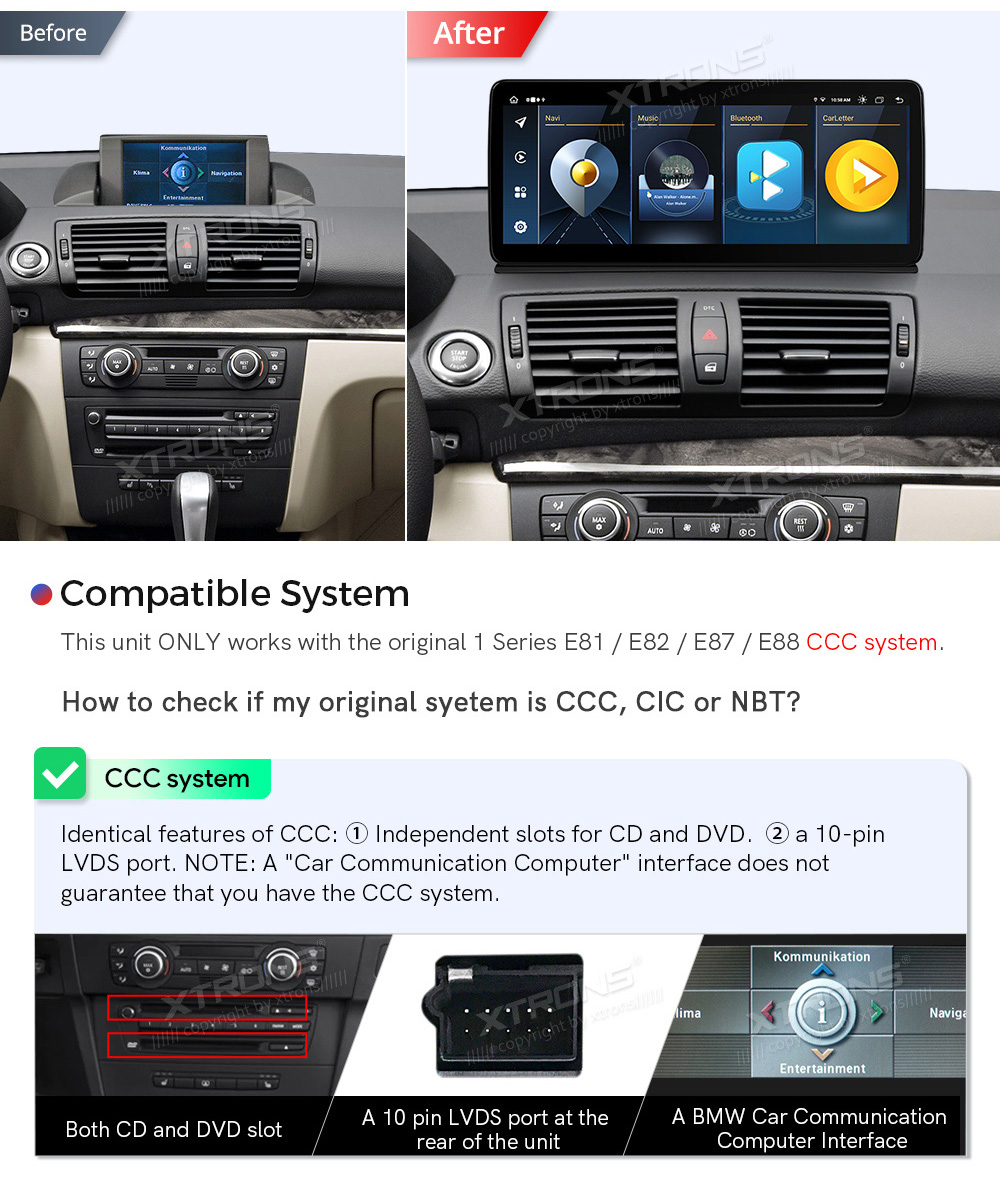 BMW 1. ser. E81 | E82 | E87 | E88 (2006-2009) iDrive CCC  custom fit multimedia radio suitability for the car