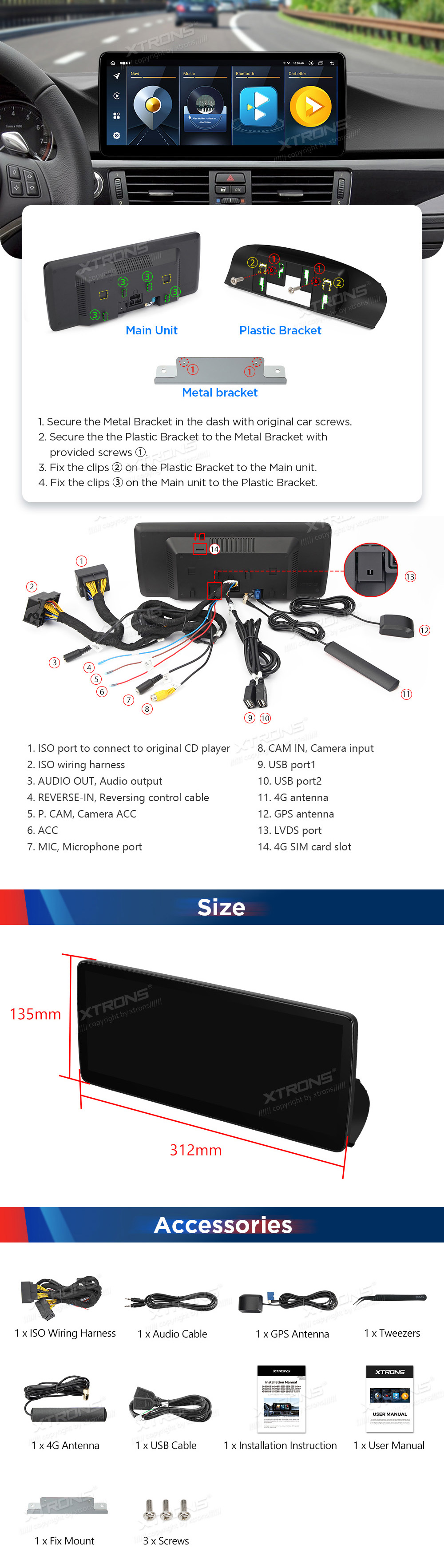 BMW 3.ser | E90 | E92 | E93 iDrive CCC (2004-2008)  XTRONS QLB22CCB12E92 XTRONS QLB22CCB12E92 dimensions and wiring diagram