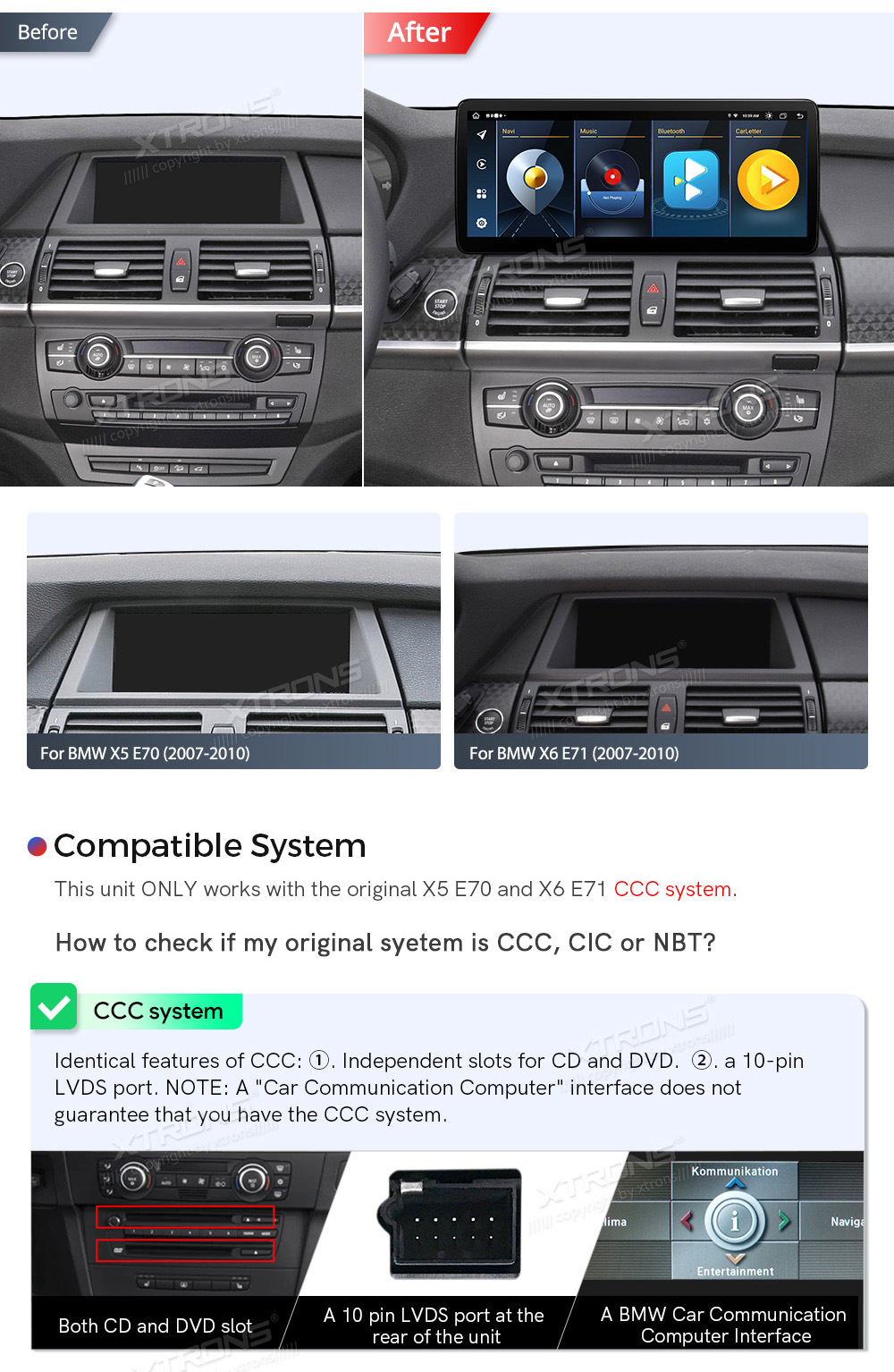 BMW X5 | X6 | E70 | 71 iDrive CCC (2007-2010)  custom fit multimedia radio suitability for the car