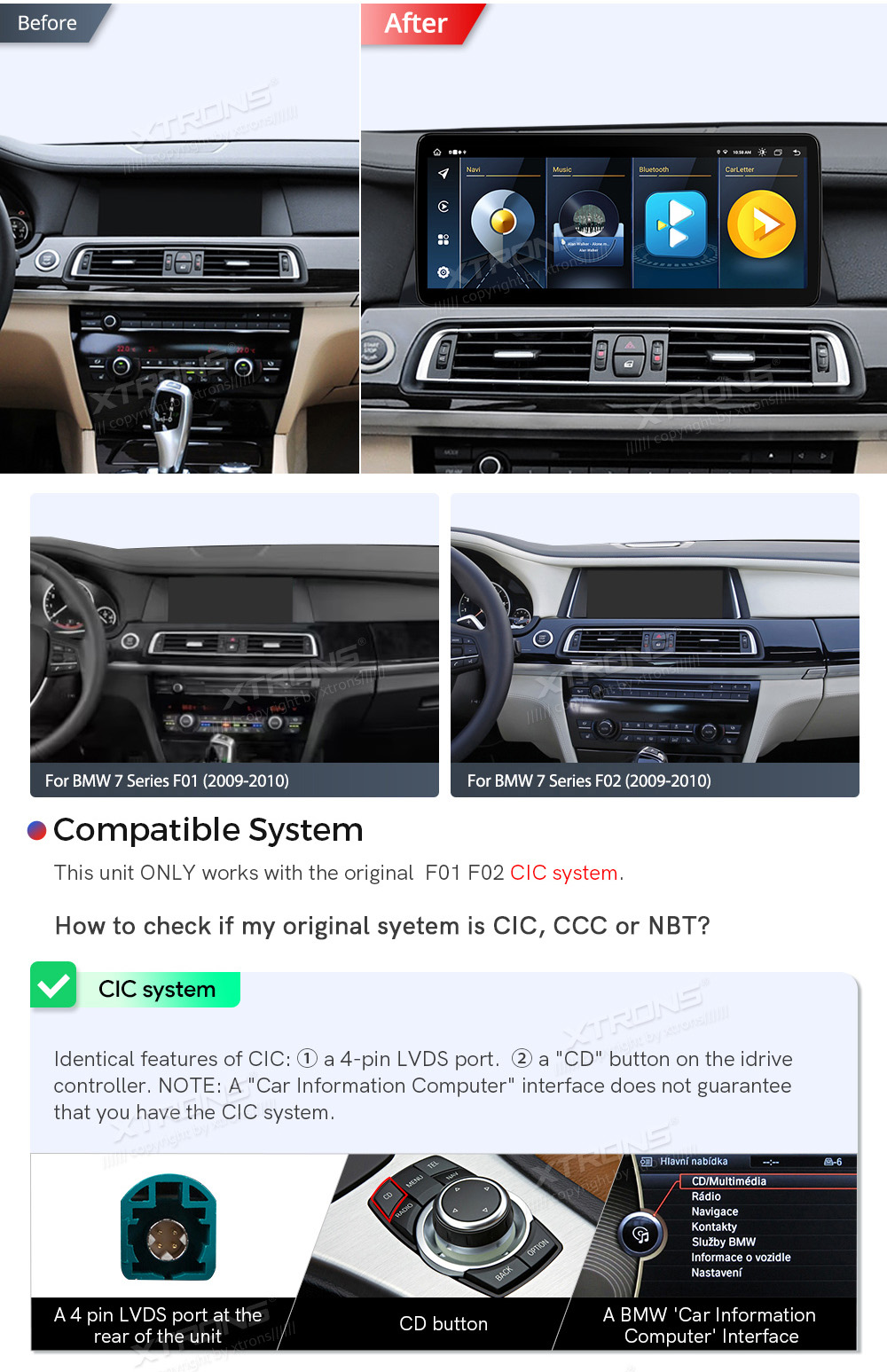 BMW 7.ser F01/F02 (2009 - 2012) | iDrive CIC  custom fit multimedia radio suitability for the car