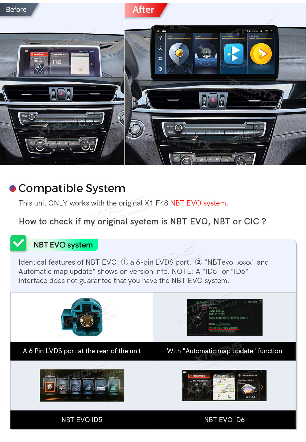 BMW X1 F48 (2018-) | iDrive EVO  custom fit multimedia radio suitability for the car