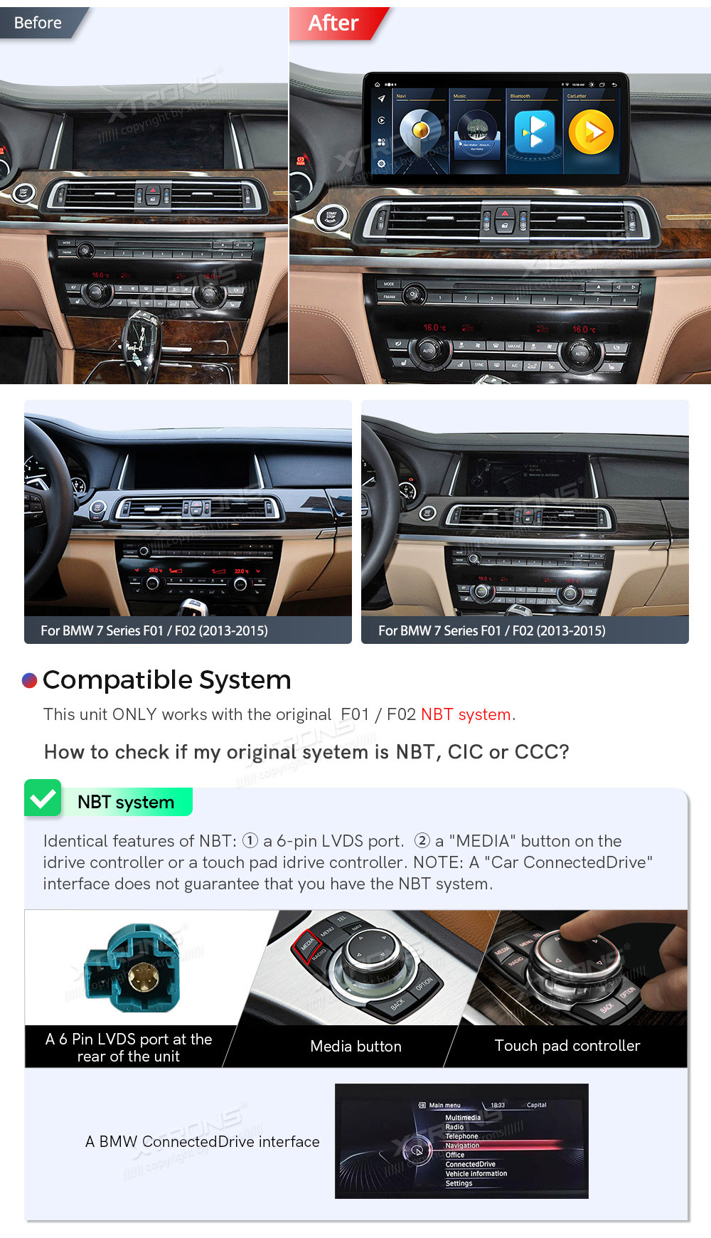 BMW 7.ser F01/F02 (2013 - 2015) | iDrive NBT  custom fit multimedia radio suitability for the car