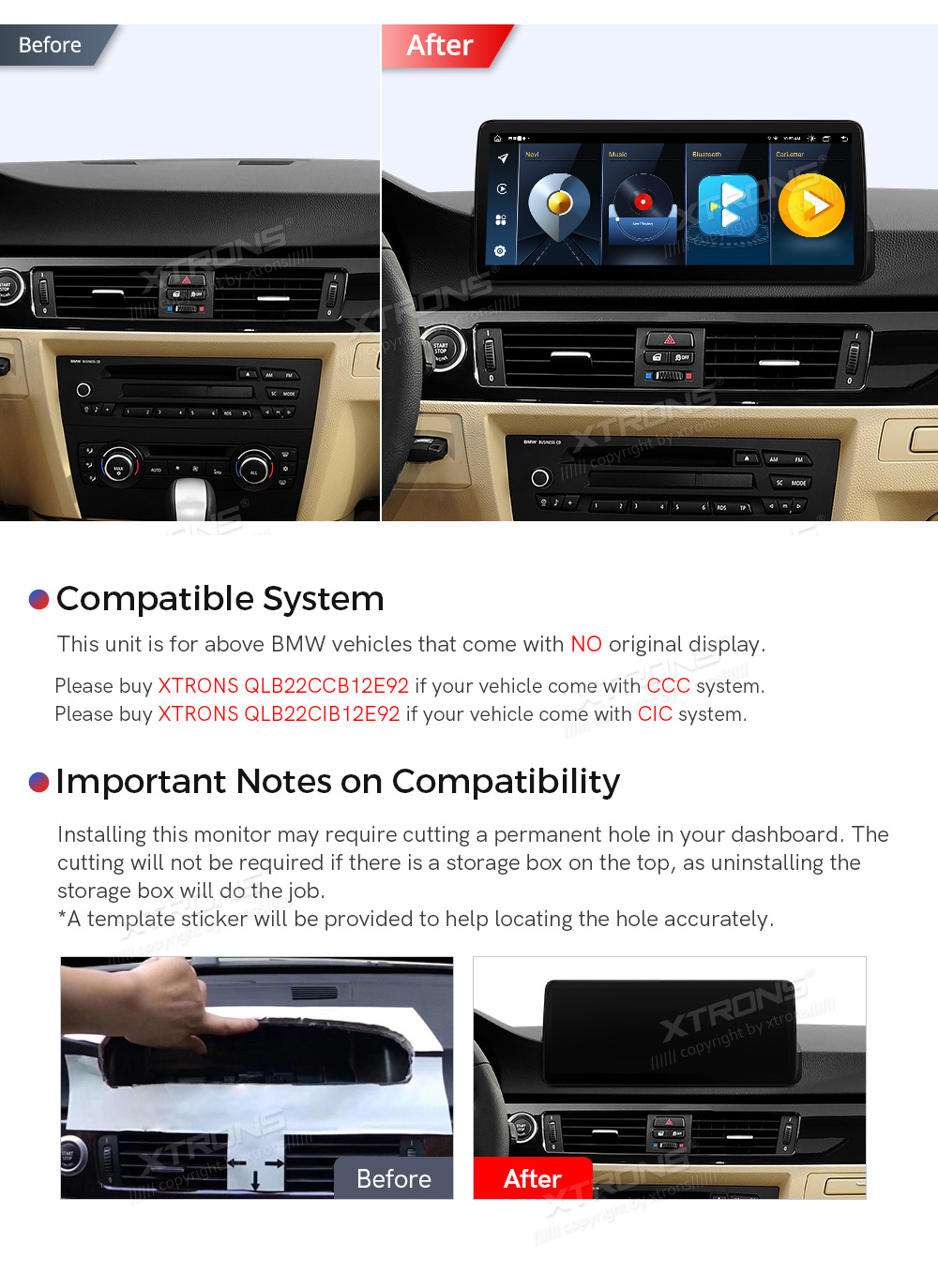 BMW 3. ser. E90 | E91 | E92 | E93 (2005-2012) w/o orig. screen  custom fit multimedia radio suitability for the car