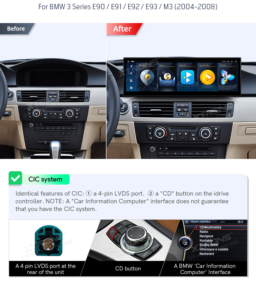BMW 3.ser | E90 | E92 | E93 iDrive CIC (2009-2012)  custom fit multimedia radio suitability for the car