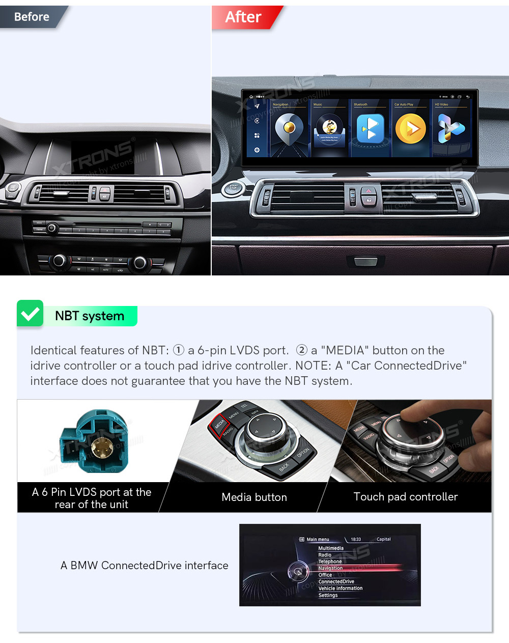 BMW 5.ser F07 GT(2013 - 2017) | iDrive NBT  custom fit multimedia radio suitability for the car