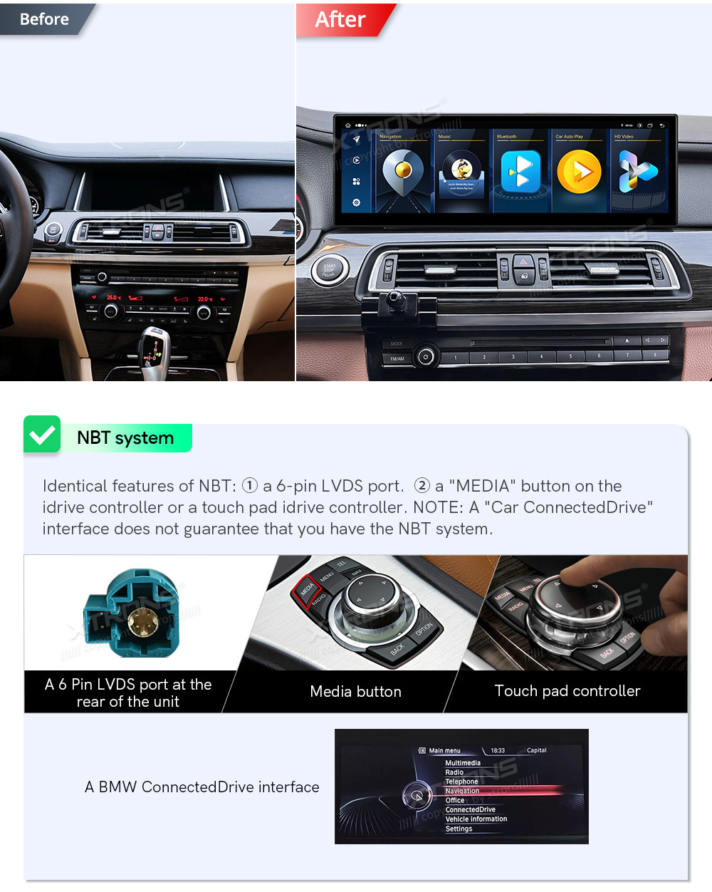 BMW 7.ser F01/F02 (2013 - 2015) | iDrive NBT  custom fit multimedia radio suitability for the car