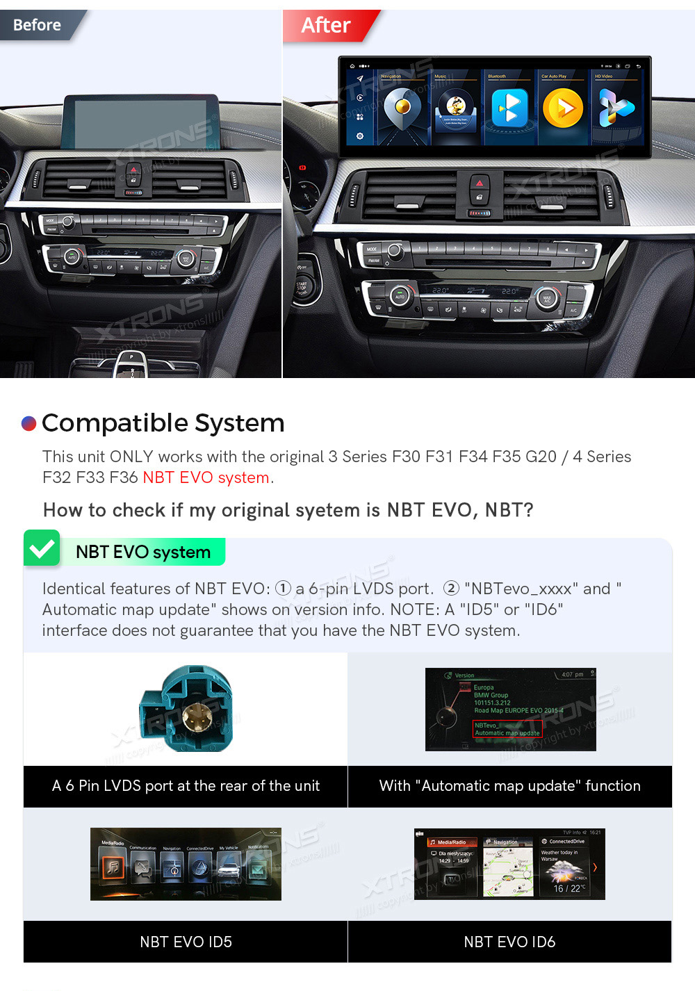 BMW 3/4 ser. (2017 - ) | F30 | F32 | iDrive EVO  custom fit multimedia radio suitability for the car