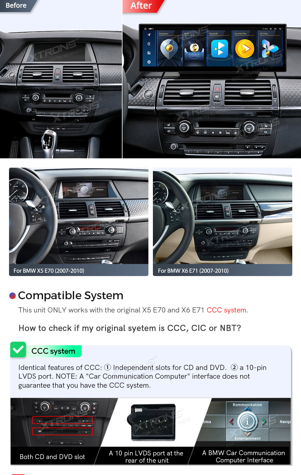 BMW X5 | X6 | E70 | 71 iDrive CCC (2007-2010)  custom fit multimedia radio suitability for the car