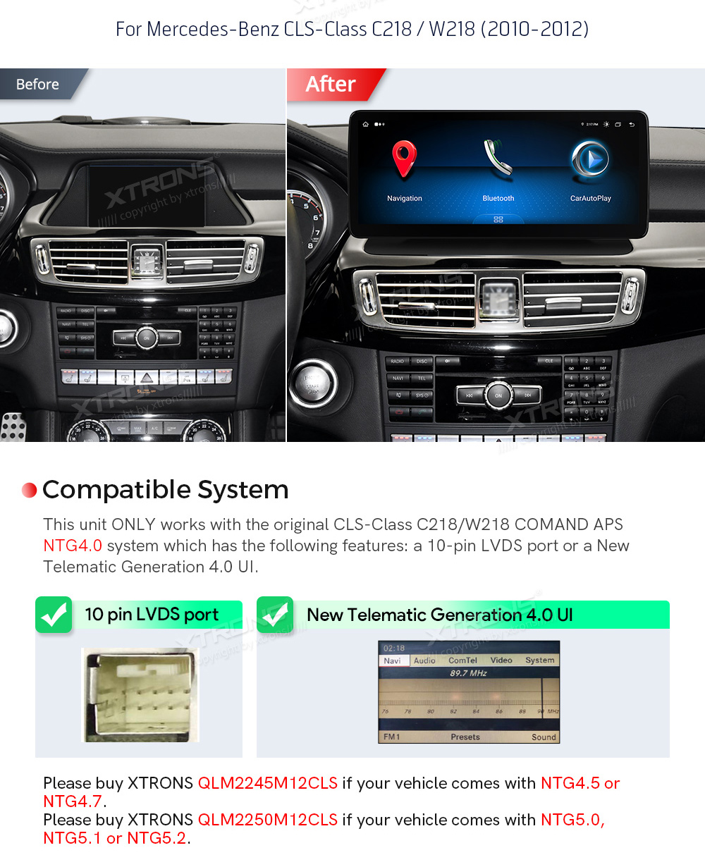 Mercedes-Benz CLS Class | W218 | 2010 - 2011 (NTG4.0)  custom fit multimedia radio suitability for the car