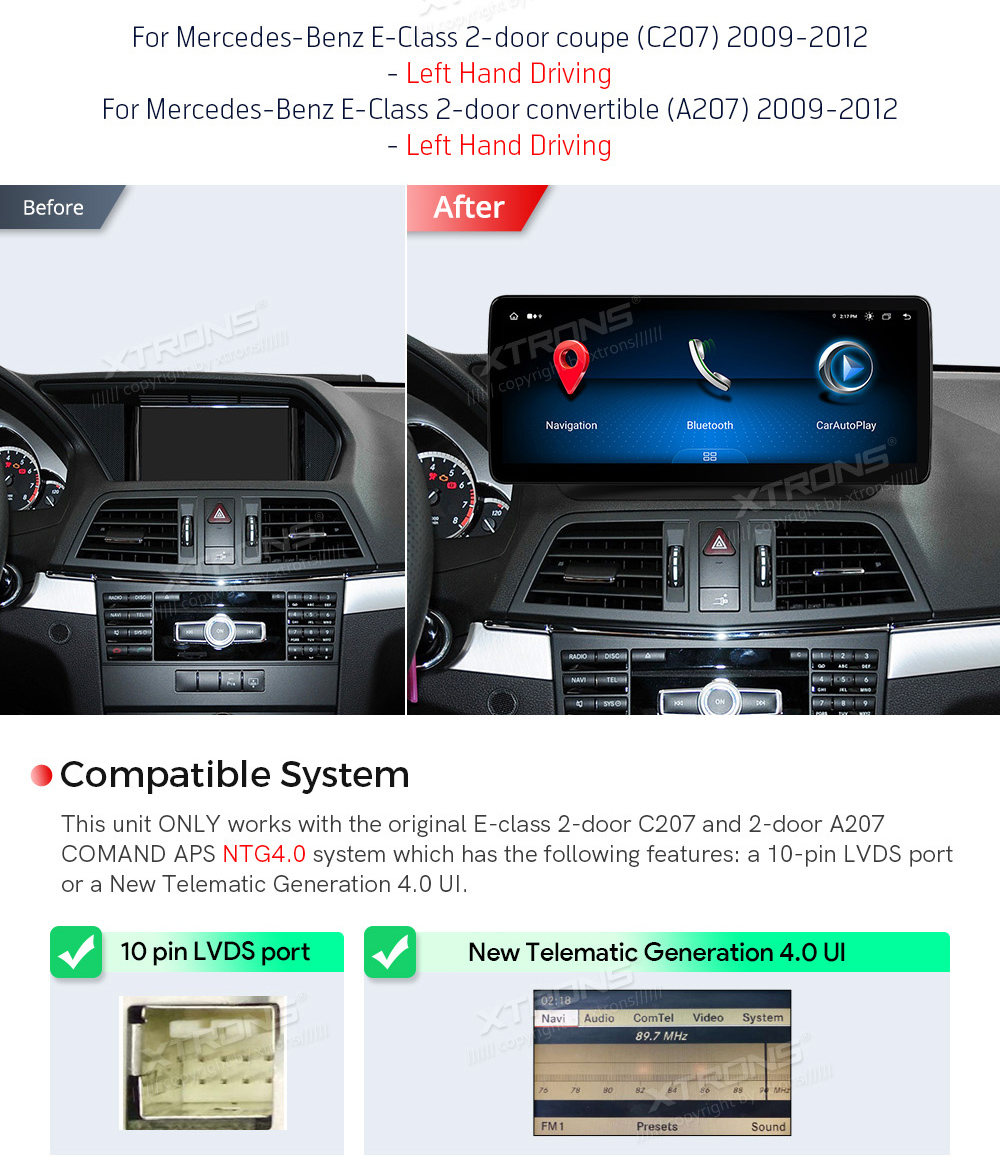 Mercedes-Benz E-Class Coupe (2009-2012) | C207 | NTG4.0  custom fit multimedia radio suitability for the car