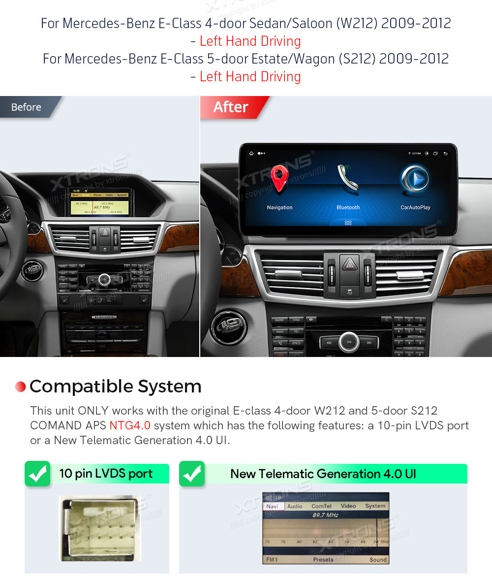 Mercedes-Benz E-Class (2010-2012) | W212 | NTG4.0  custom fit multimedia radio suitability for the car