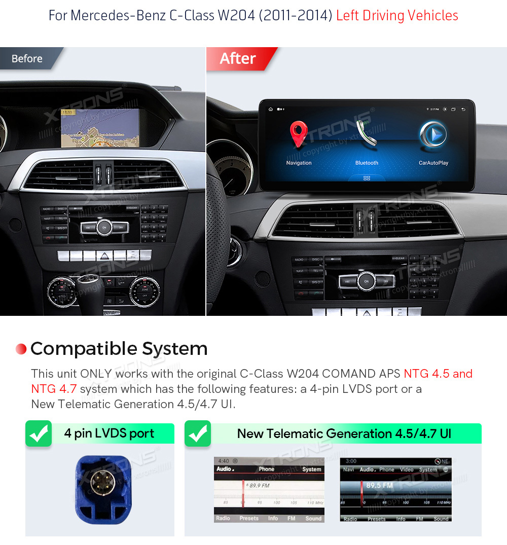 Mercedes-Benz C-Class ( 2011-2014) | W204 | NTG4.5 | NTG4.7  custom fit multimedia radio suitability for the car