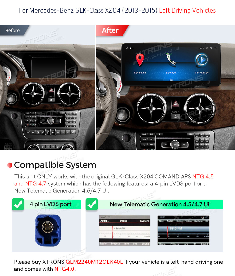 Mercedes-Benz GLK Class X204 | 2013 - 2015 (NTG4.5)  custom fit multimedia radio suitability for the car