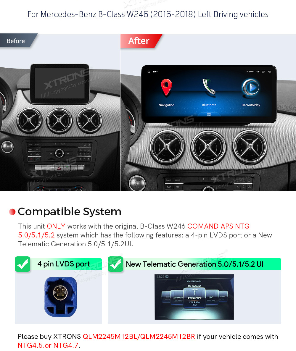 Mercedes-Benz B Class | W246 | 2015-2019 (NTG5.0)  custom fit multimedia radio suitability for the car