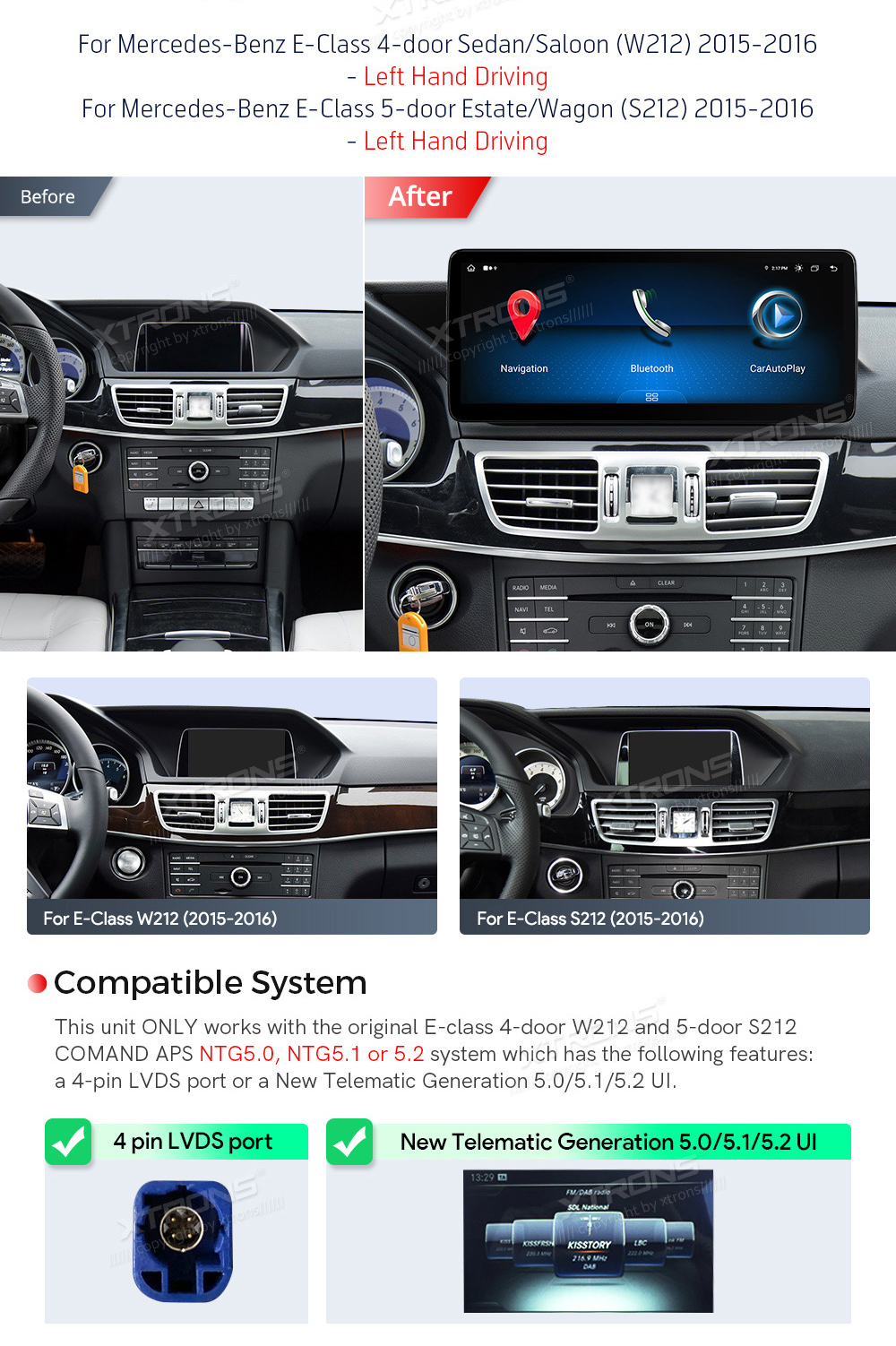 Mercedes-Benz E-Class (2015-2016) | W212 | NTG5.1 | NTG5.2  custom fit multimedia radio suitability for the car