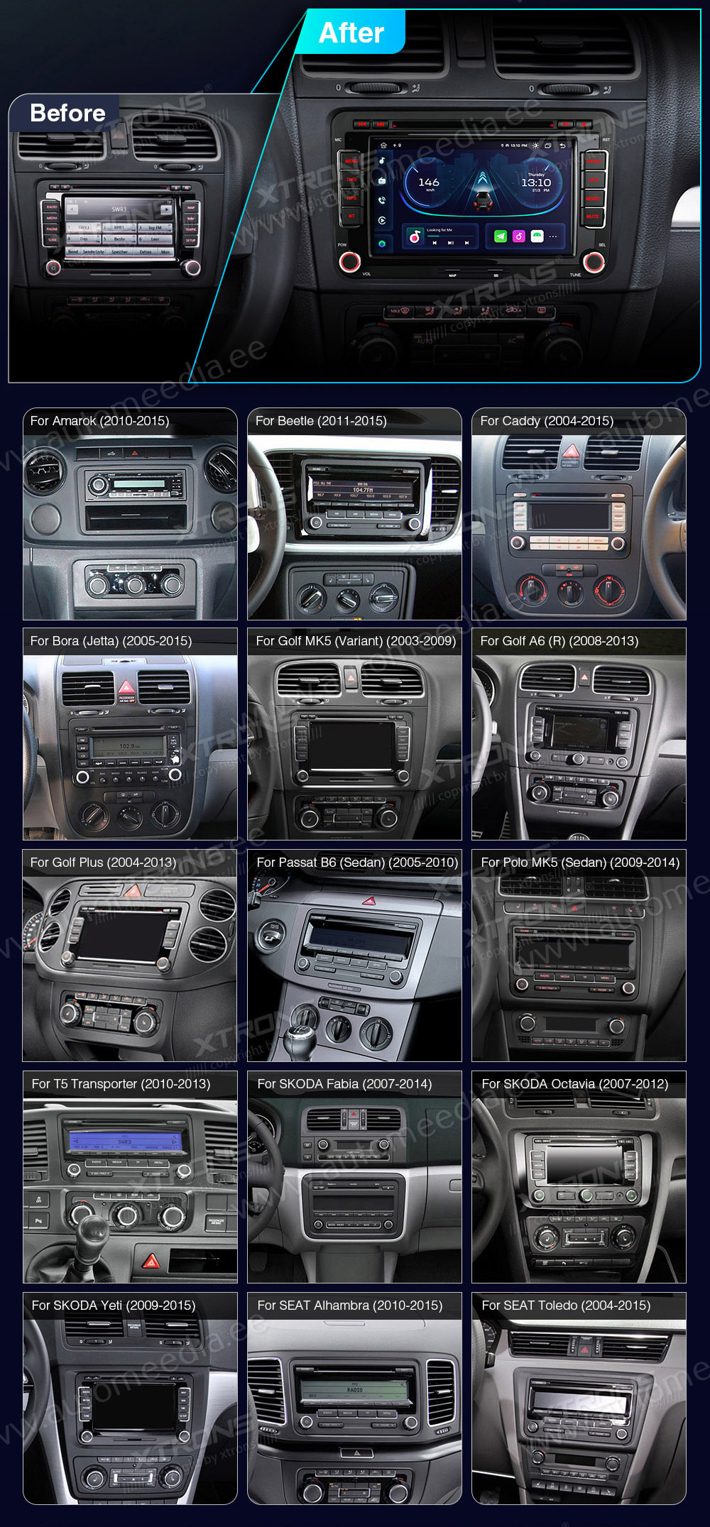 VW Passat B6 | B7 | Multivan | Transporter T5 | T6 | Amarok | Tiguan |  Touran | Sharan Android 12 Car Multimedia Player with GPS Navigation -  